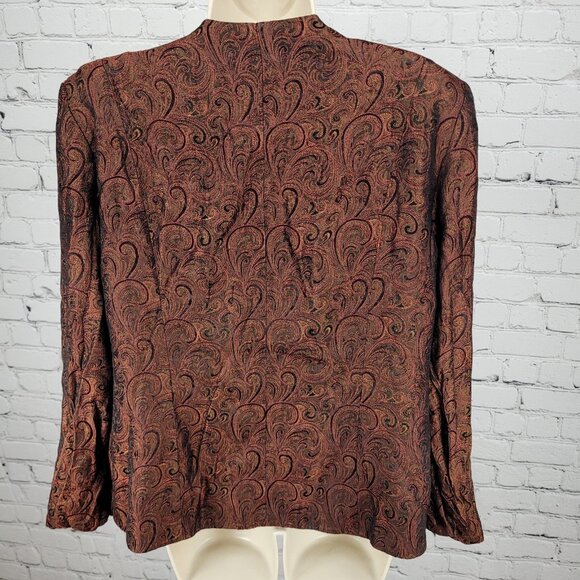 VTG Karen Miller Red & Gold Metallic Brocade Open Lined Jacket USA Made Size 16 - Picture 2 of 14